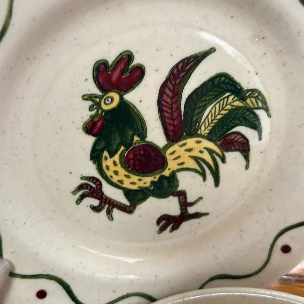 Vintage Metlox Poppytrail bread plates in California Provincial Rooster pattern.